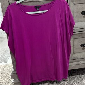 Ann Taylor Factory Short Sleeve Scoop Neck Top in Fuchsia